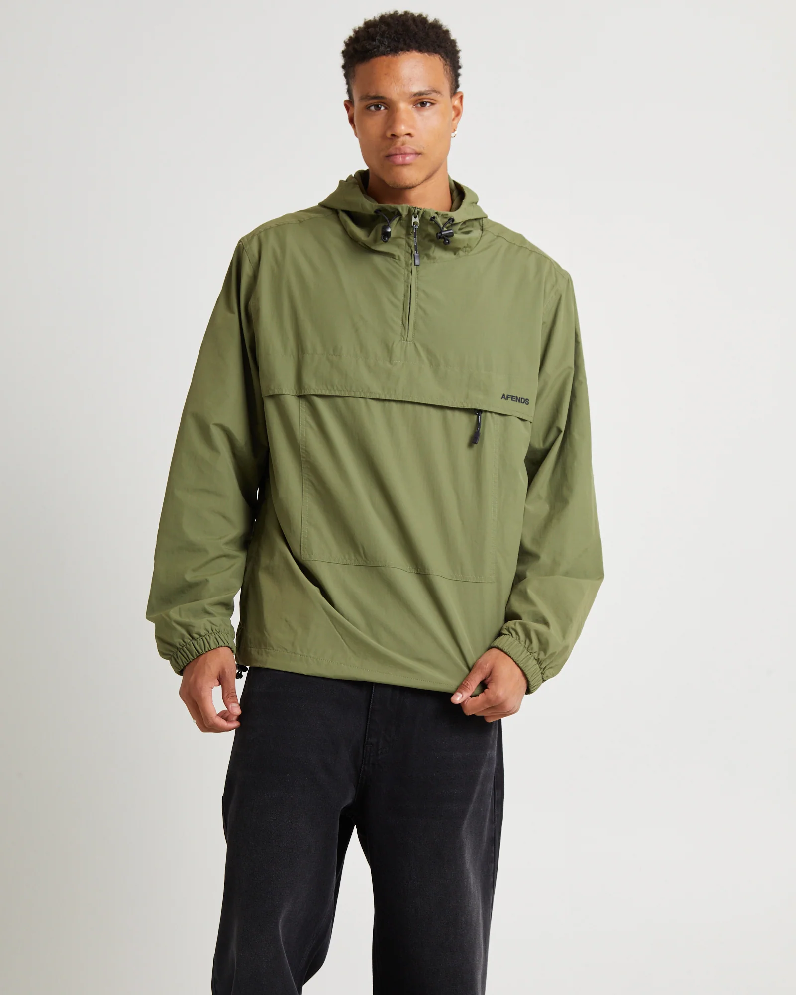 System Recycled Water Resistant pray Anorak Jacket Military Green - Image 4