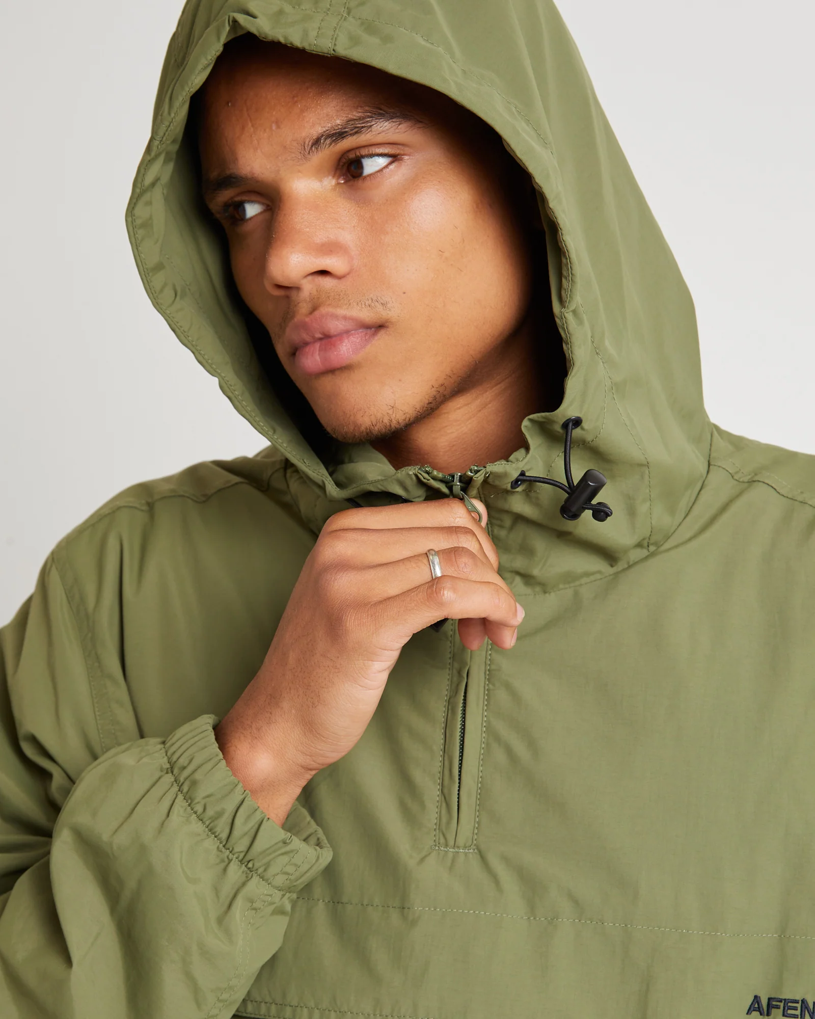 System Recycled Water Resistant pray Anorak Jacket Military Green - Image 5