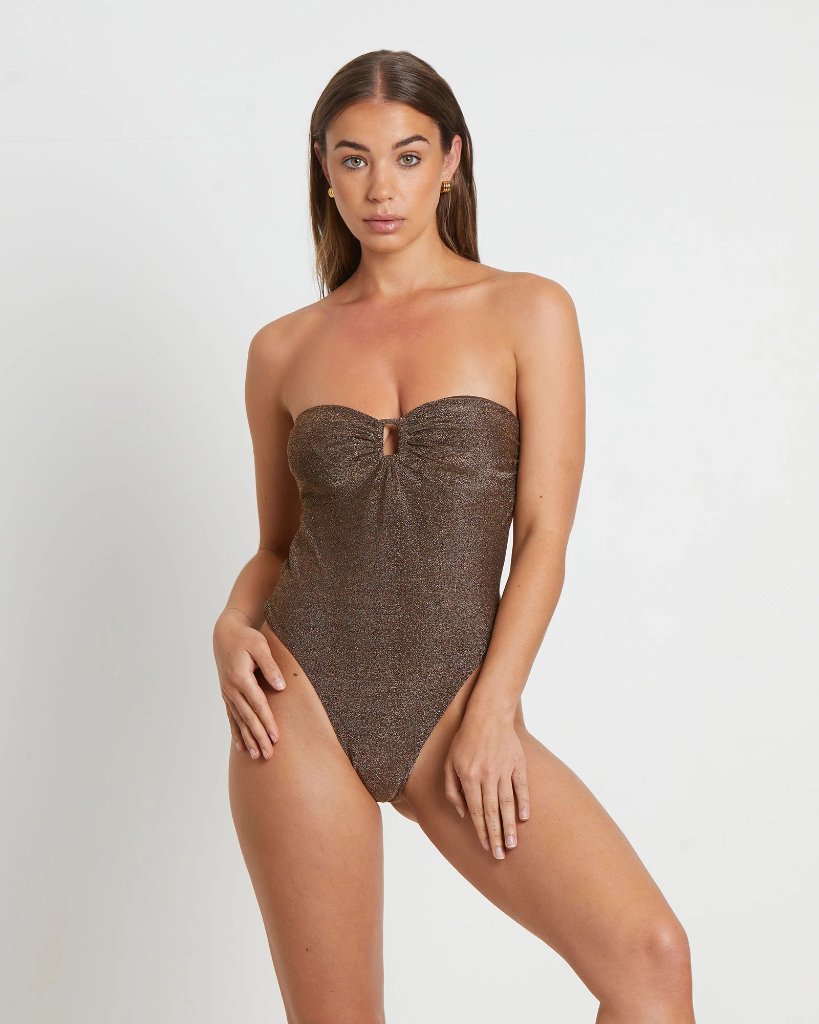 Tahnee Lurex One Piece Swim in Chocolate Brown