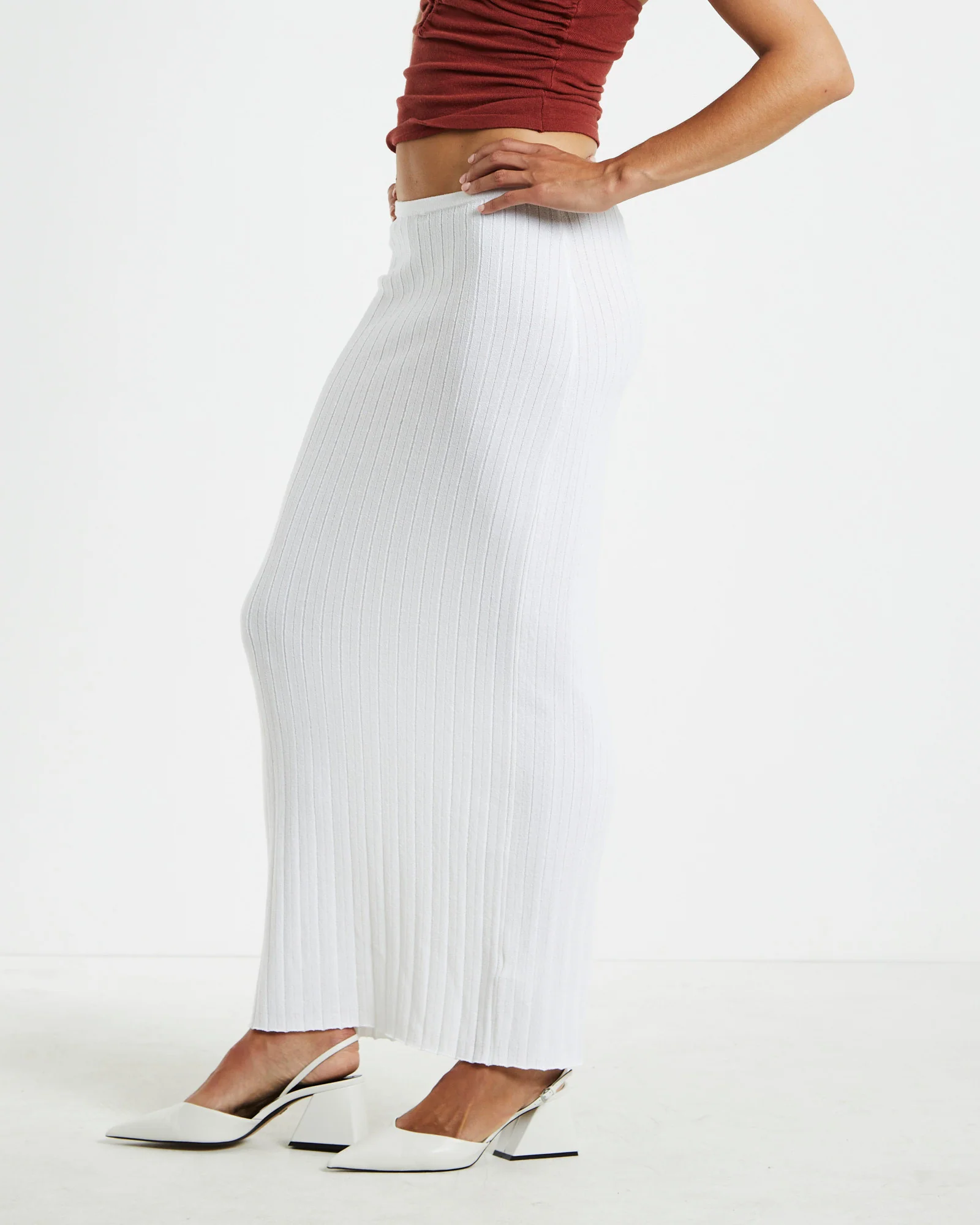 Tayla Texture Knit Midi Skirt Off White - Image 4