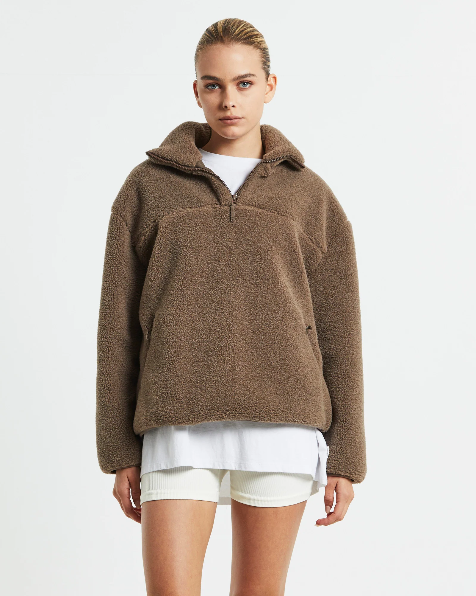 Teddy Quarter Zip Jumper Mocha Brown - Image 5