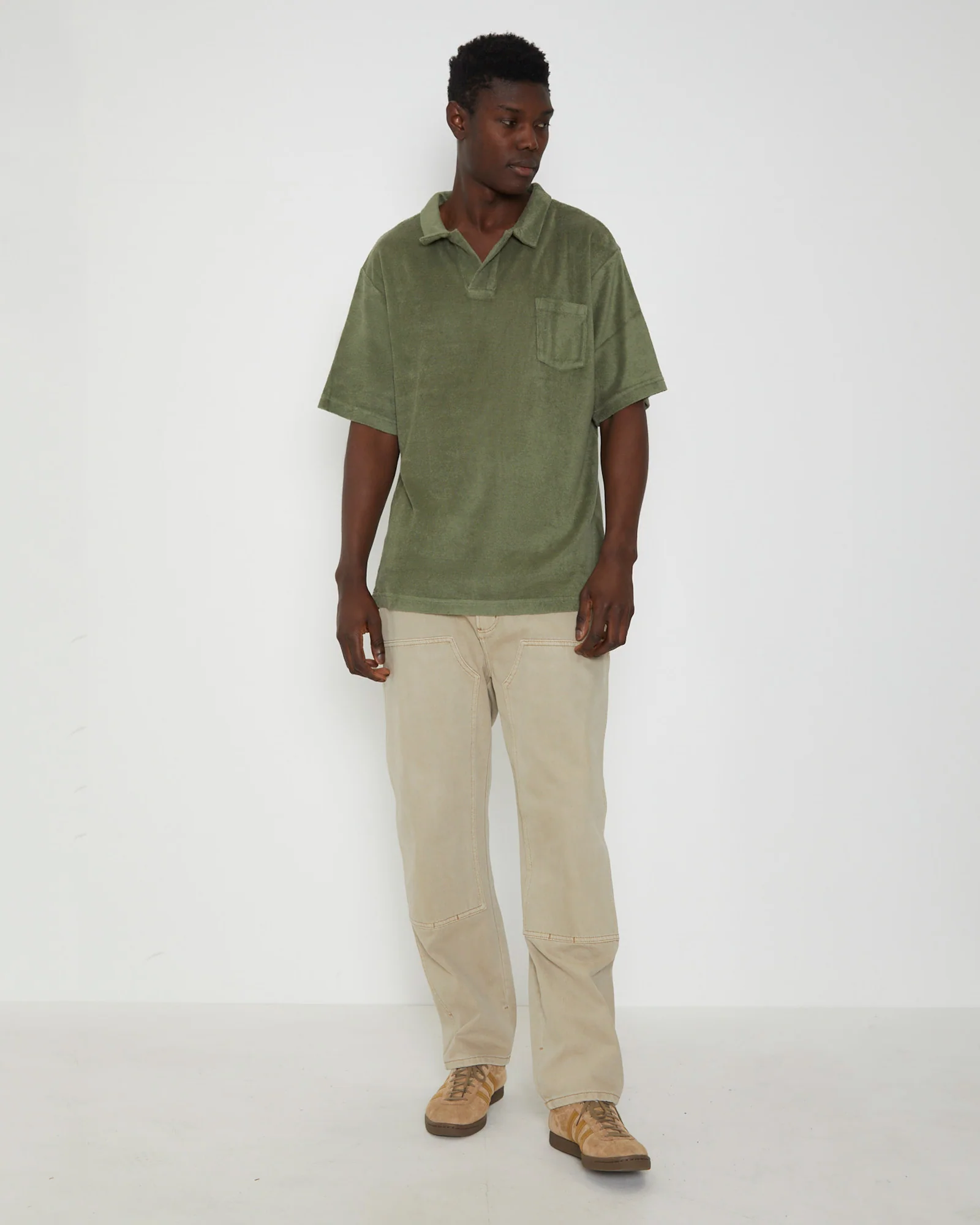 Terry Rolo Polo Short Sleeve T-Shirt in Moss - Image 3