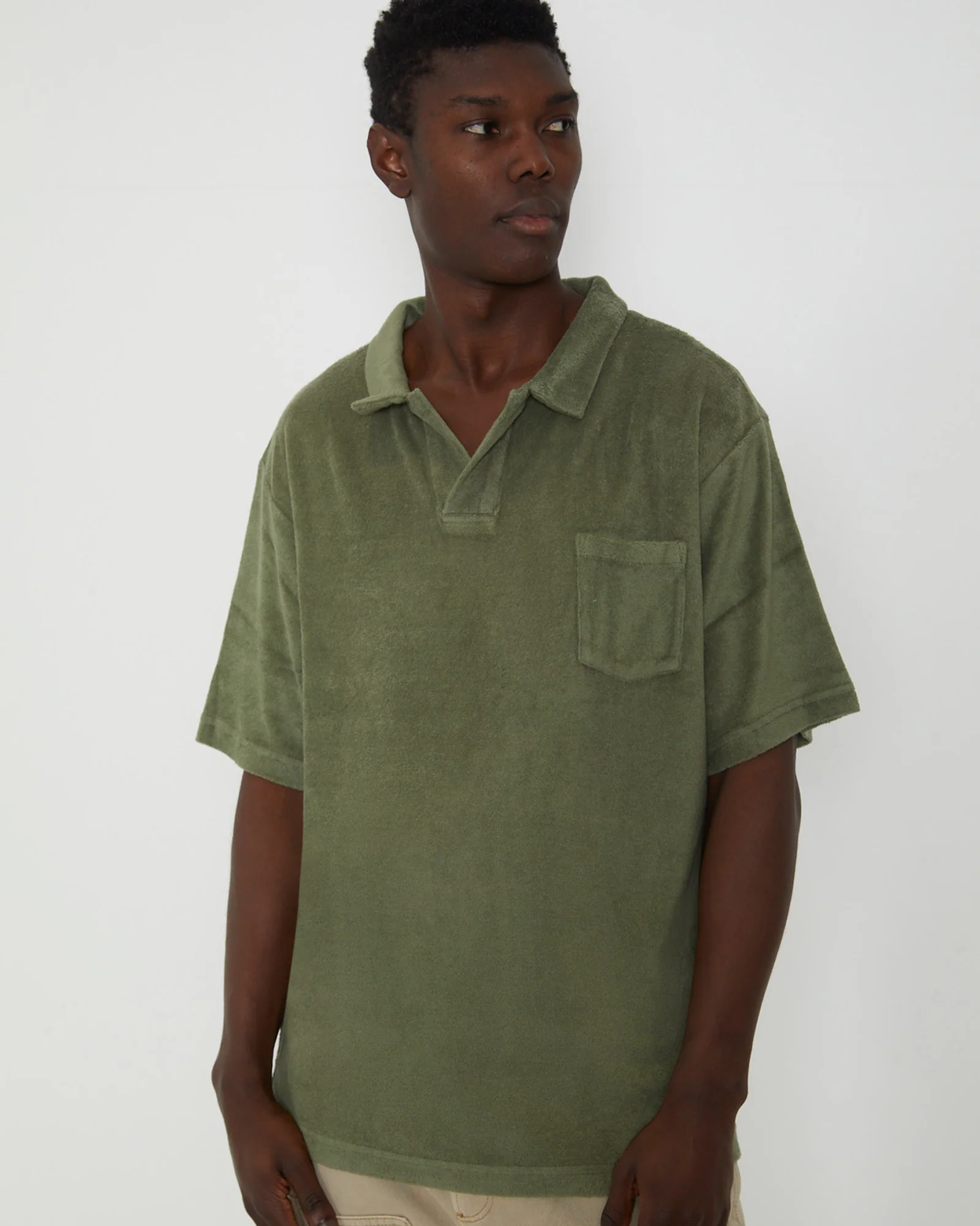 Terry Rolo Polo Short Sleeve T-Shirt in Moss - Image 6