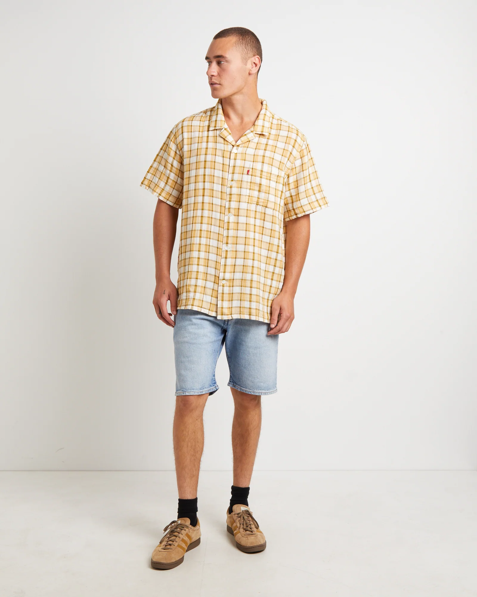 The Sunset Camp Short Sleeve Shirt in Bill Plaid Curry - Image 3