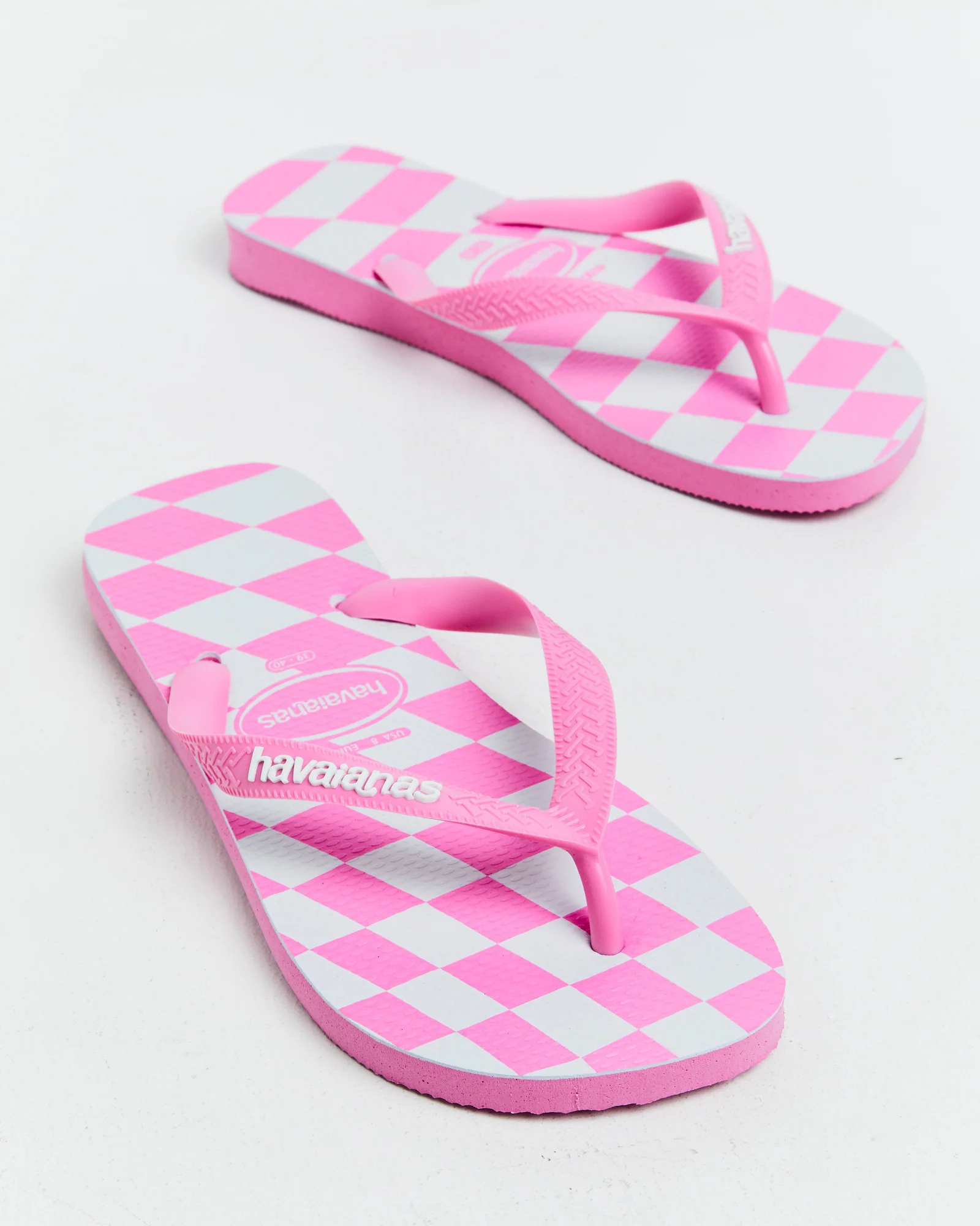 Top Distorted Check Thongs Pink Lemonade