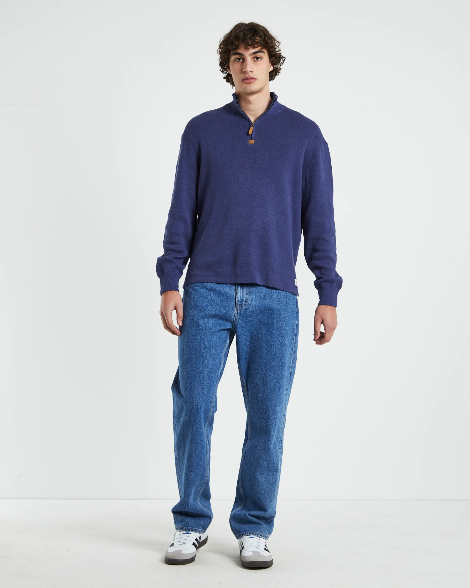Trade Hemp Quater Zip Fleece Jumper in Navy - Image 3