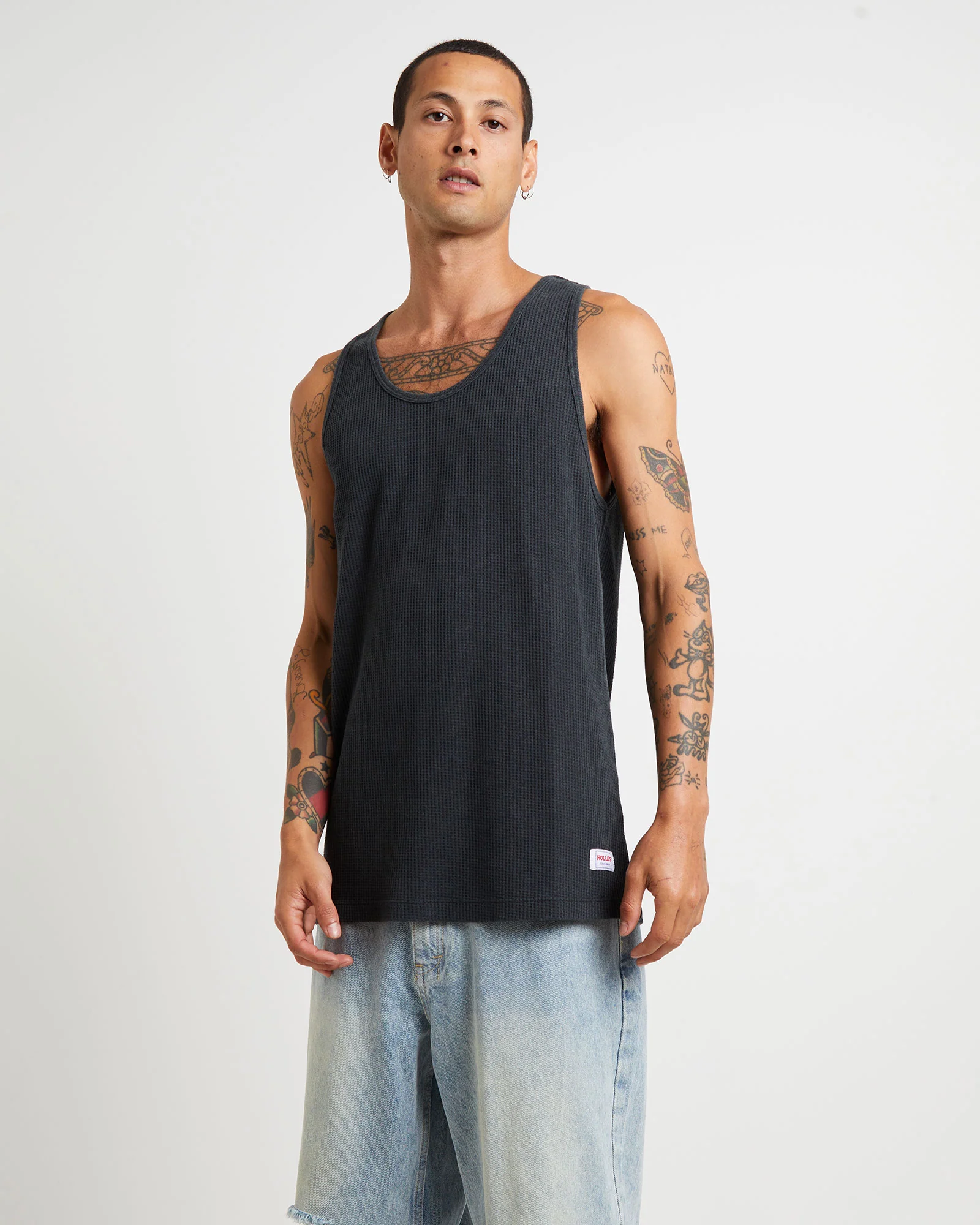 Trade Waffle Tank Tee in Sulphur Black