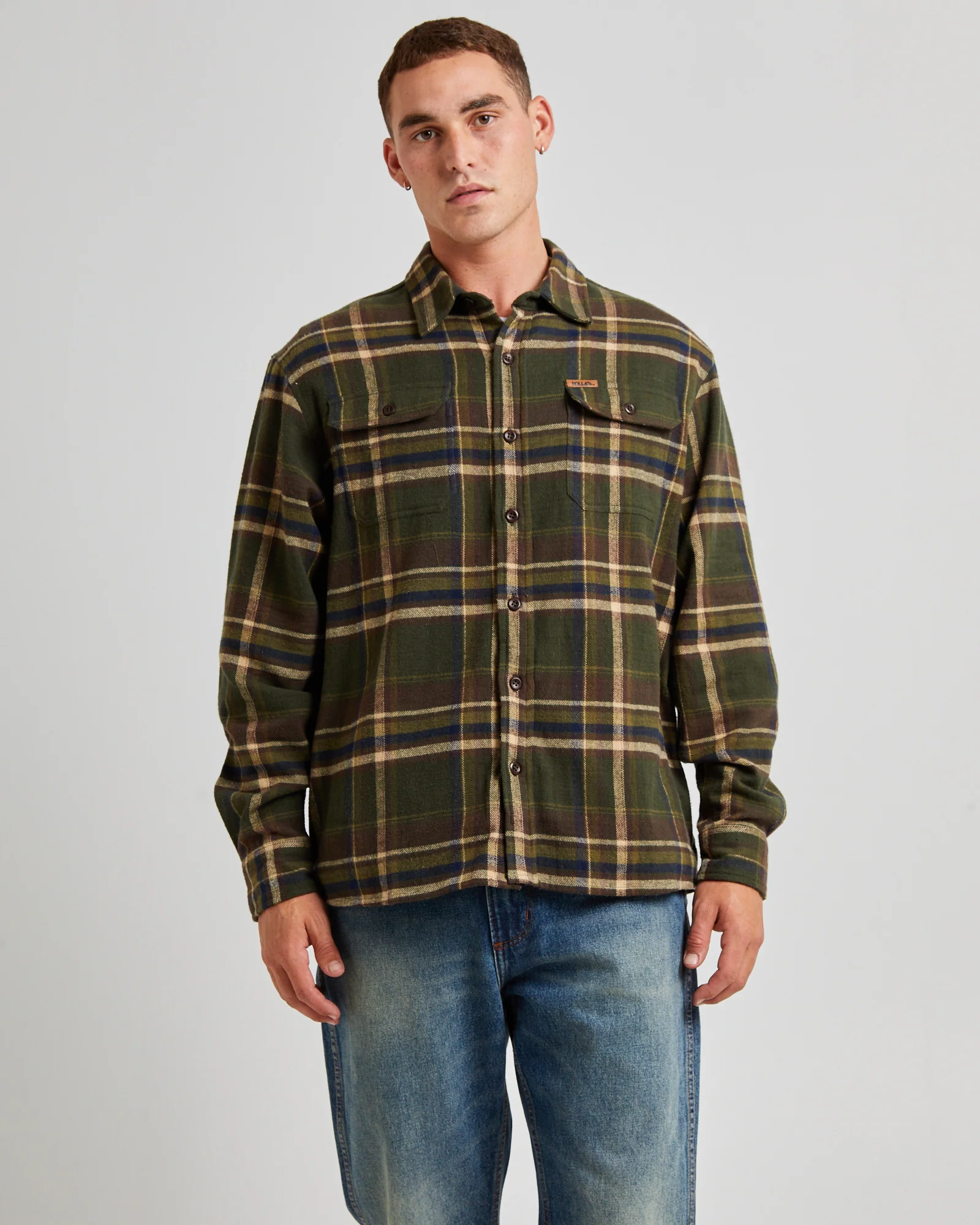 Trailer Check Long Sleeve Shirt Faded Army - Image 3
