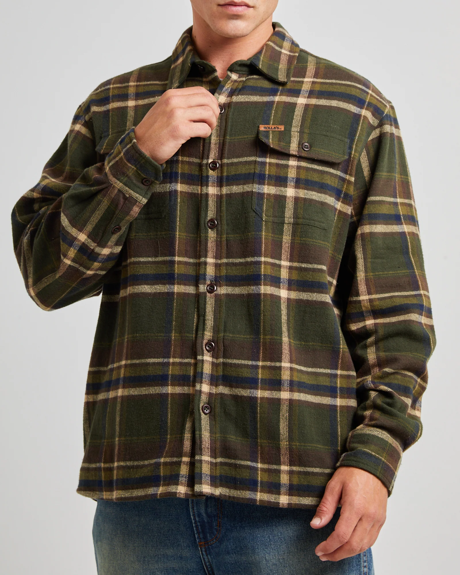 Trailer Check Long Sleeve Shirt Faded Army - Image 5