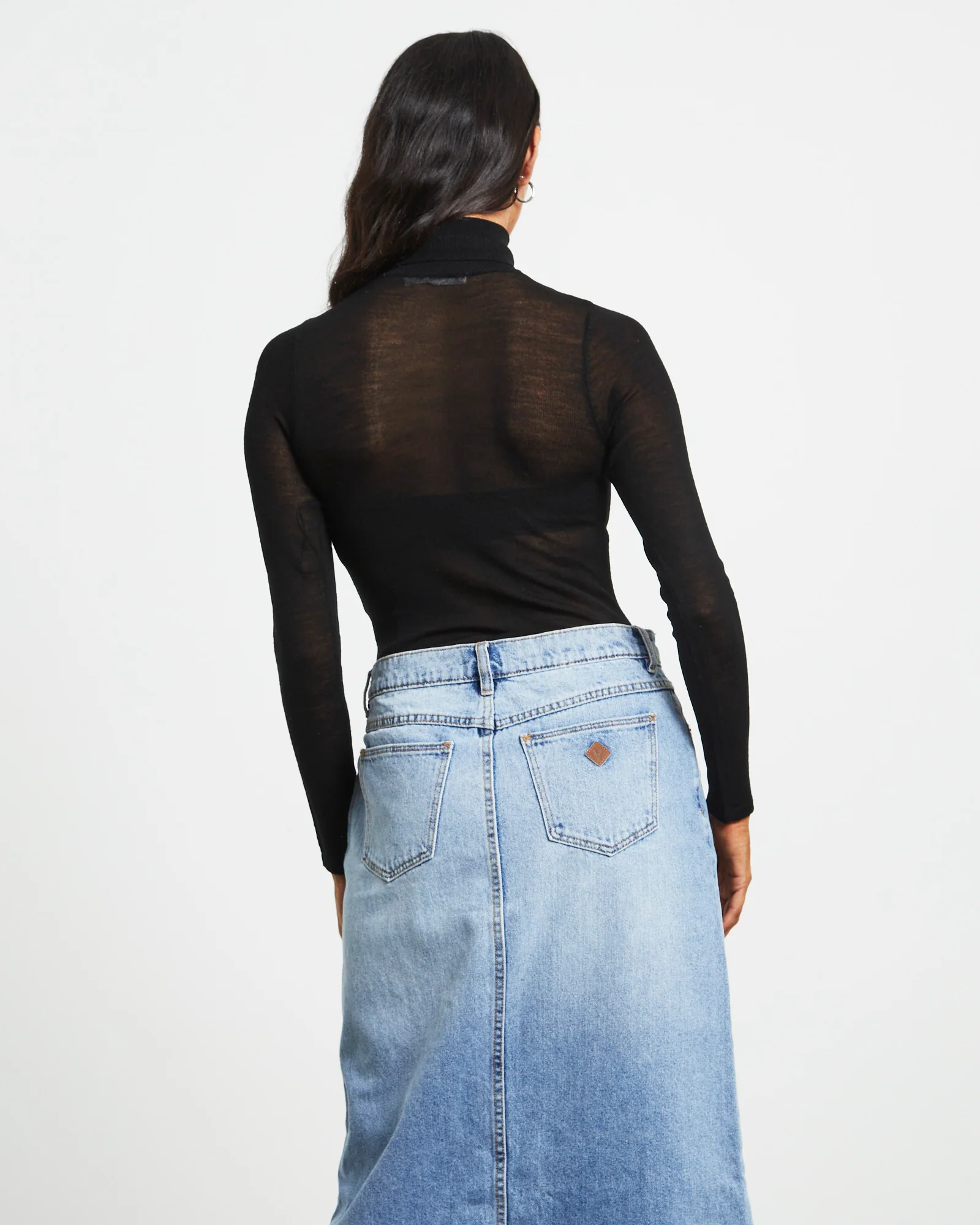 Turtle Neck Long Sleeve Top in Black - Image 2