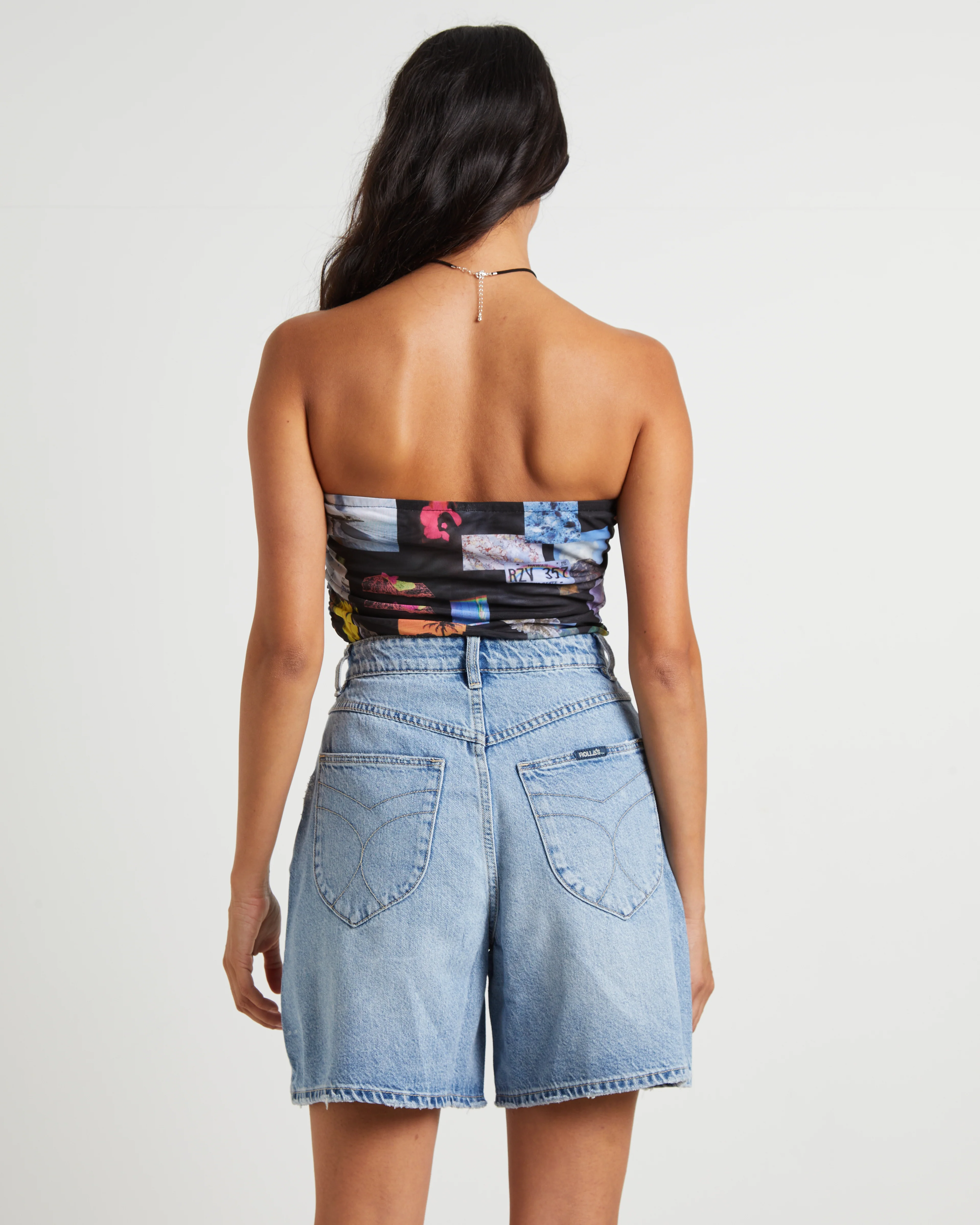 Under Pressure Recycled Sheer Strapless Top in Black - Image 2