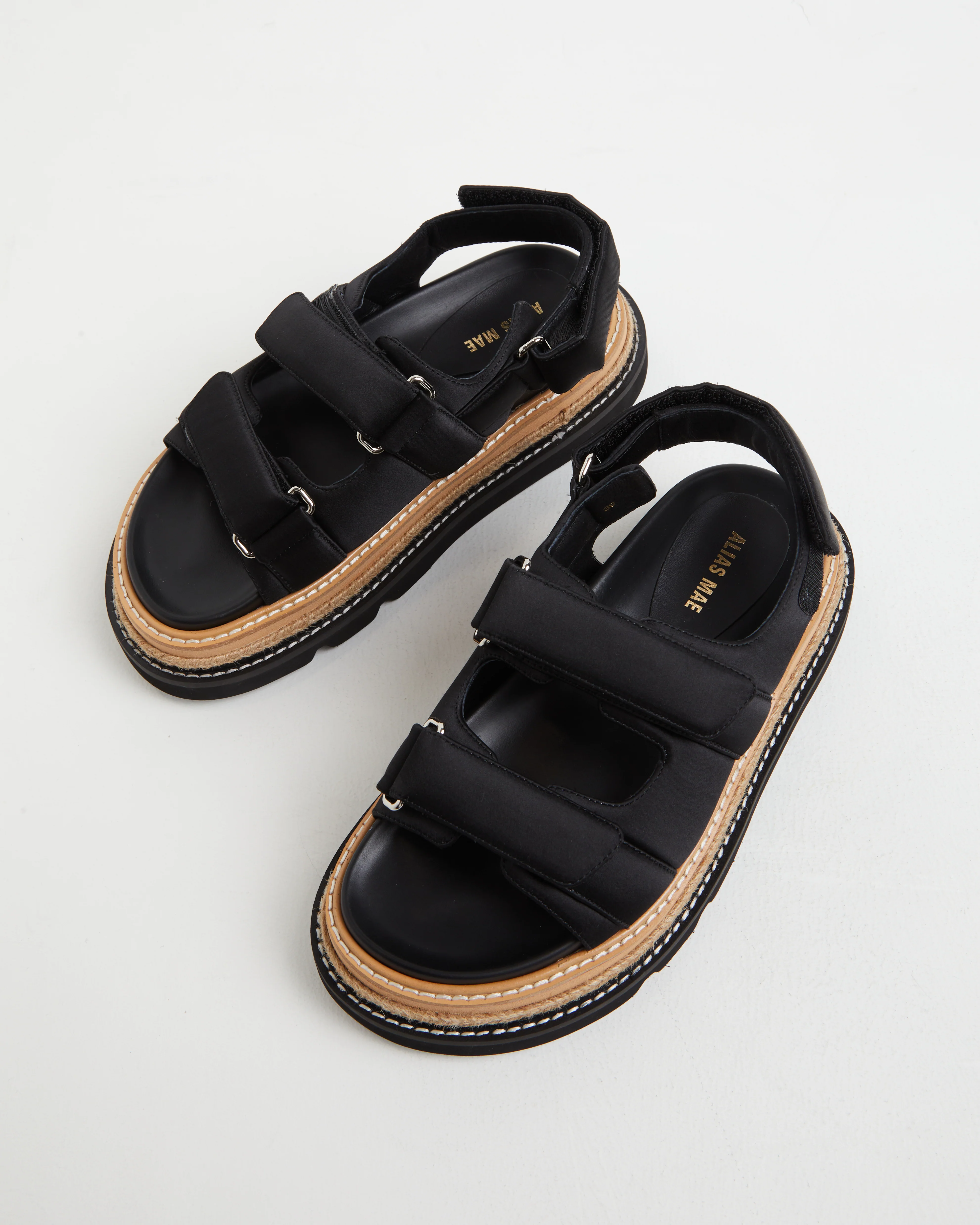 Veda Black Sandals in Satin Black - Image 3