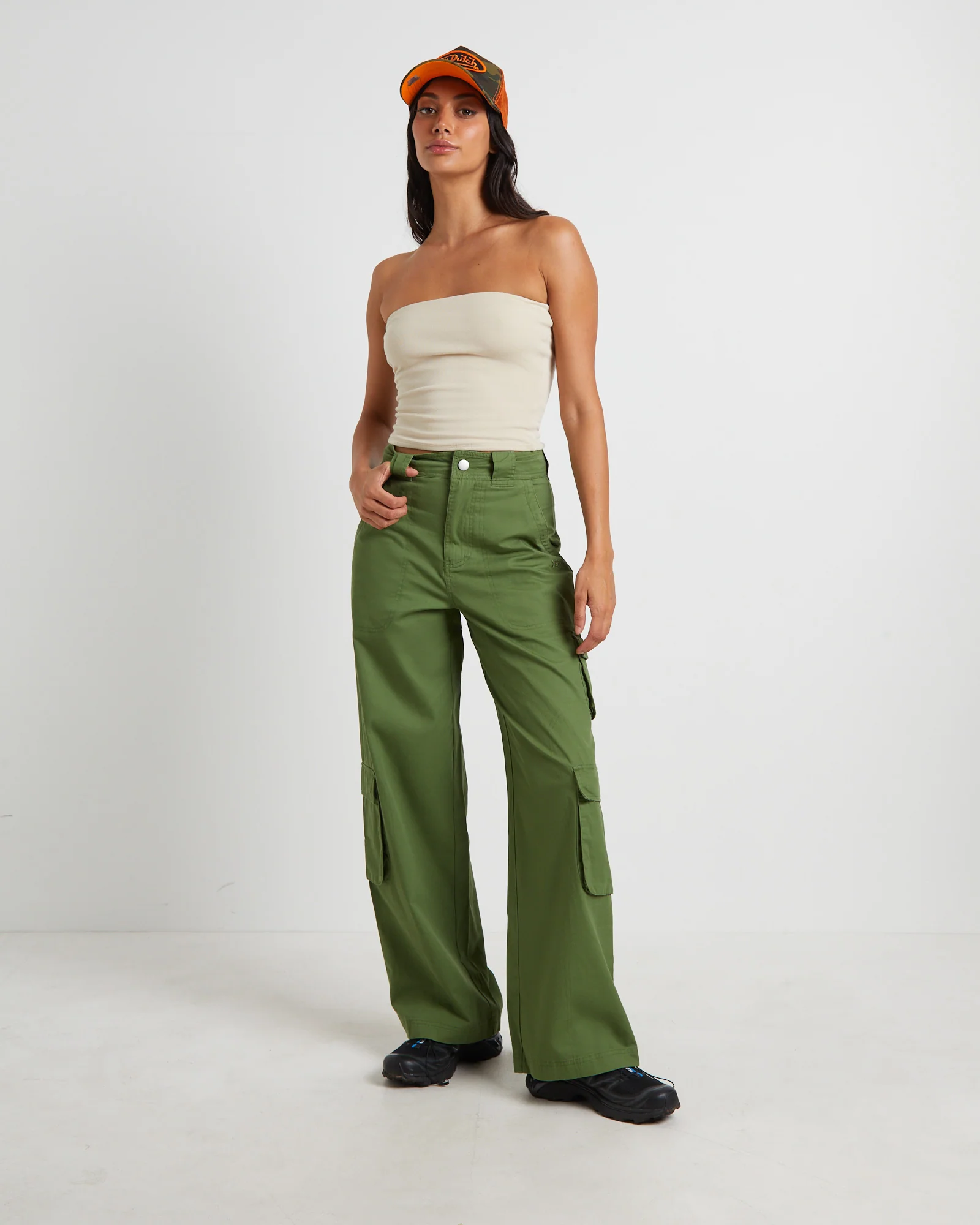 Water Pipe Cargo Pants in Khaki Green - Image 3