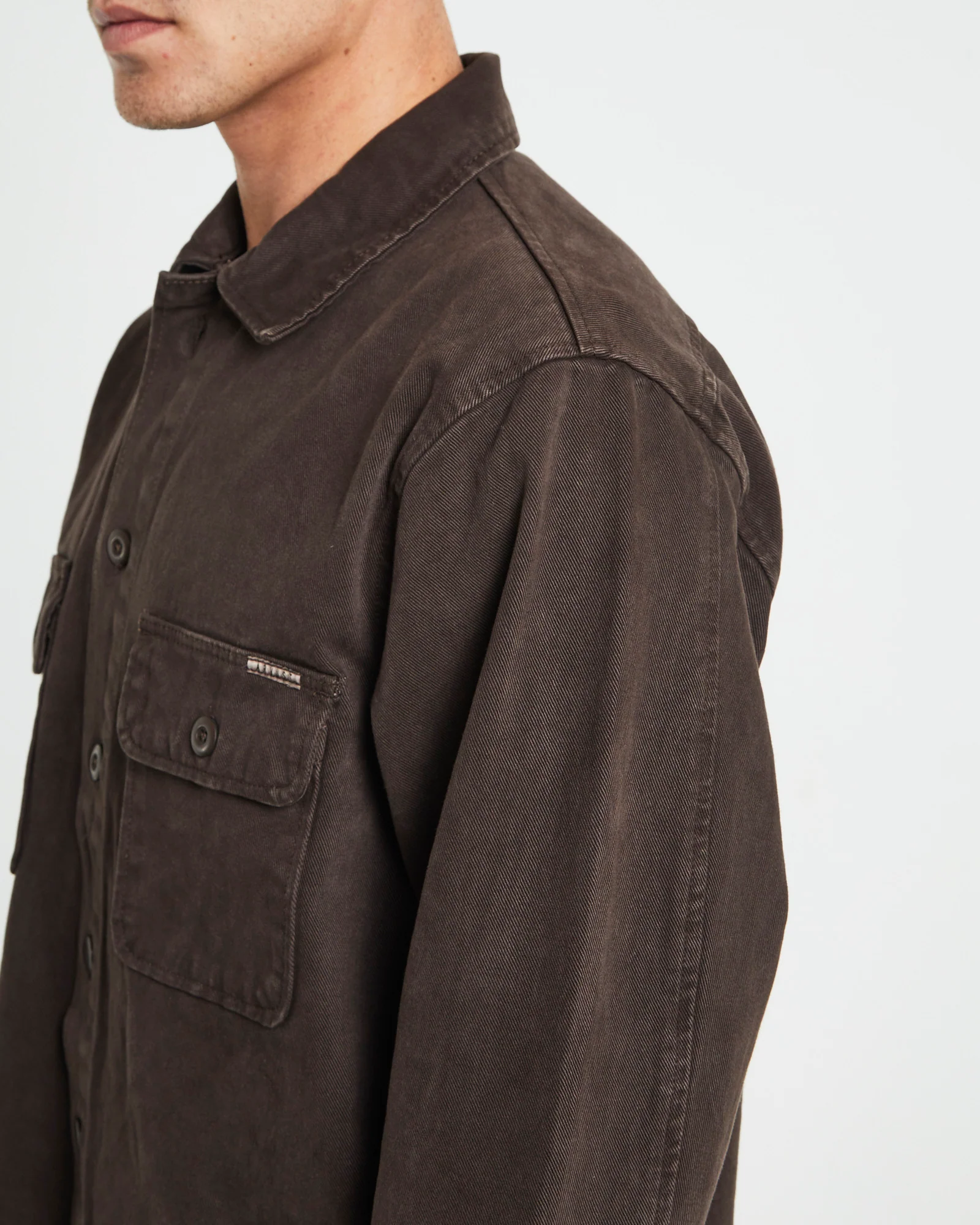 Windsor Twill Long Sleeve Overshirt in Umber Brown - Image 6