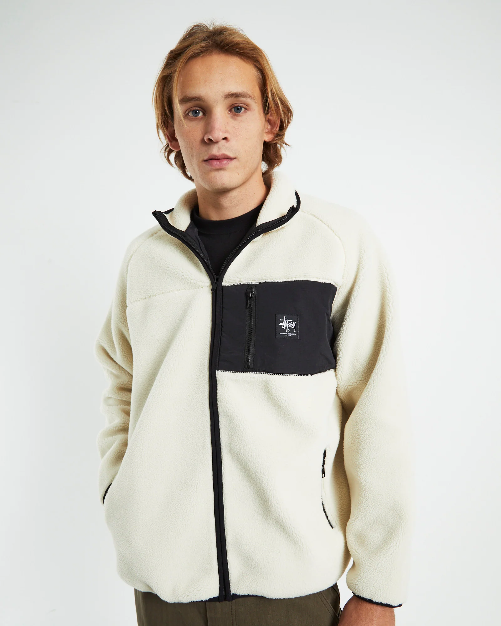 Work Sherpa Zip Crewneck Jumper Natural