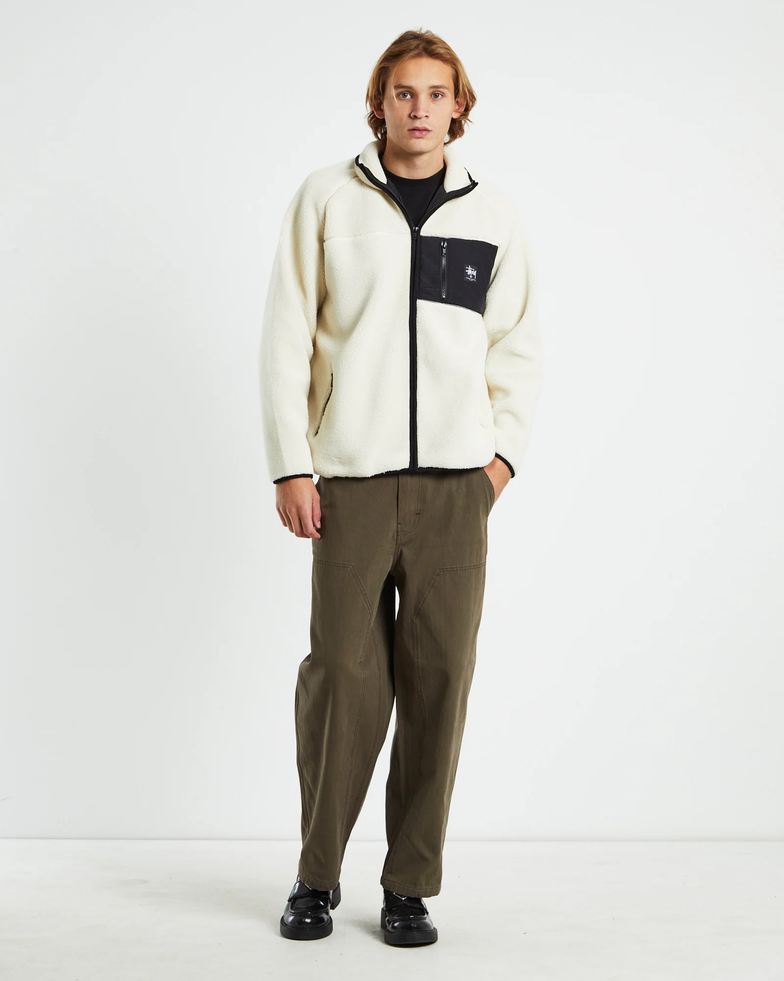 Work Sherpa Zip Crewneck Jumper Natural - Image 3