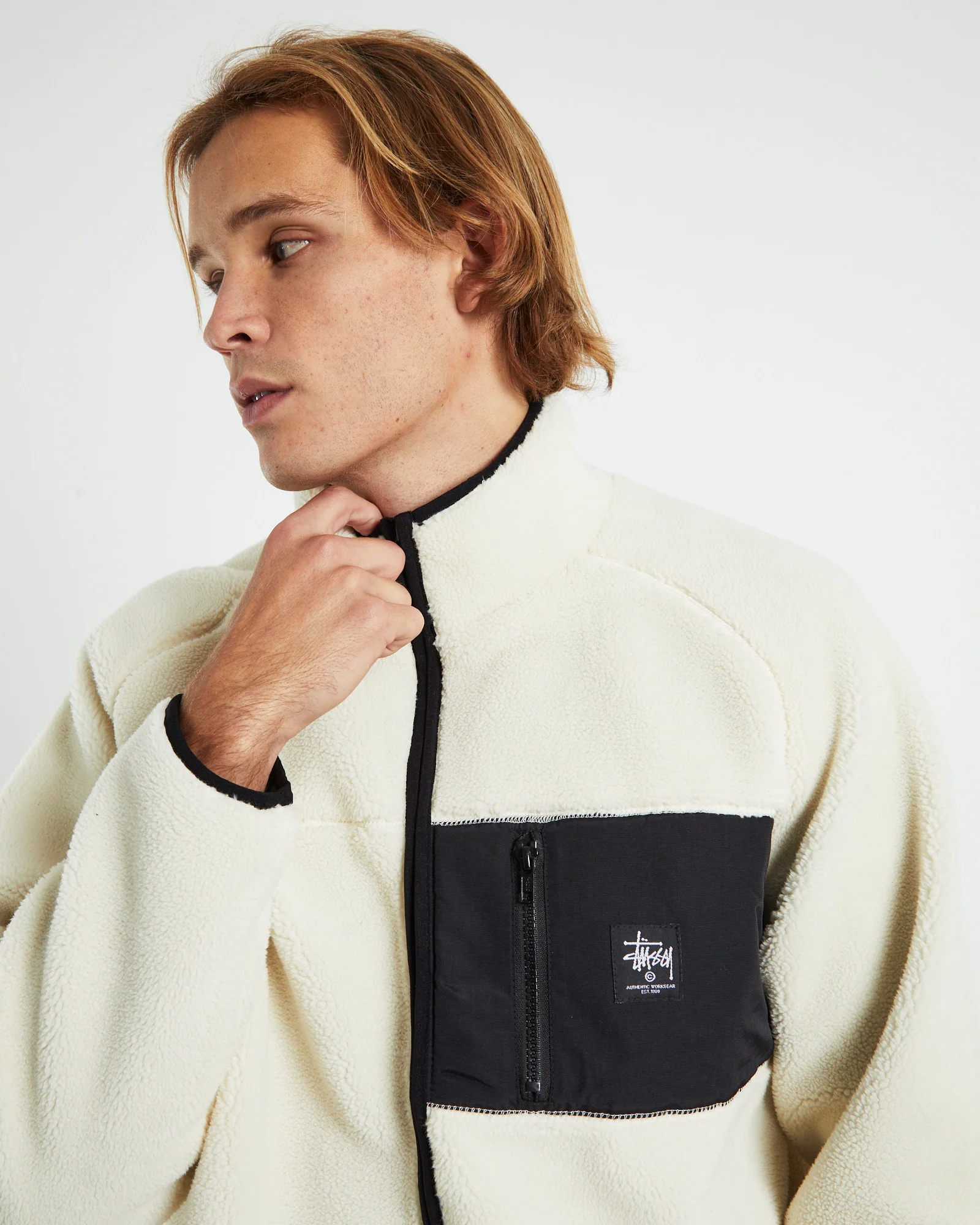 Work Sherpa Zip Crewneck Jumper Natural - Image 6