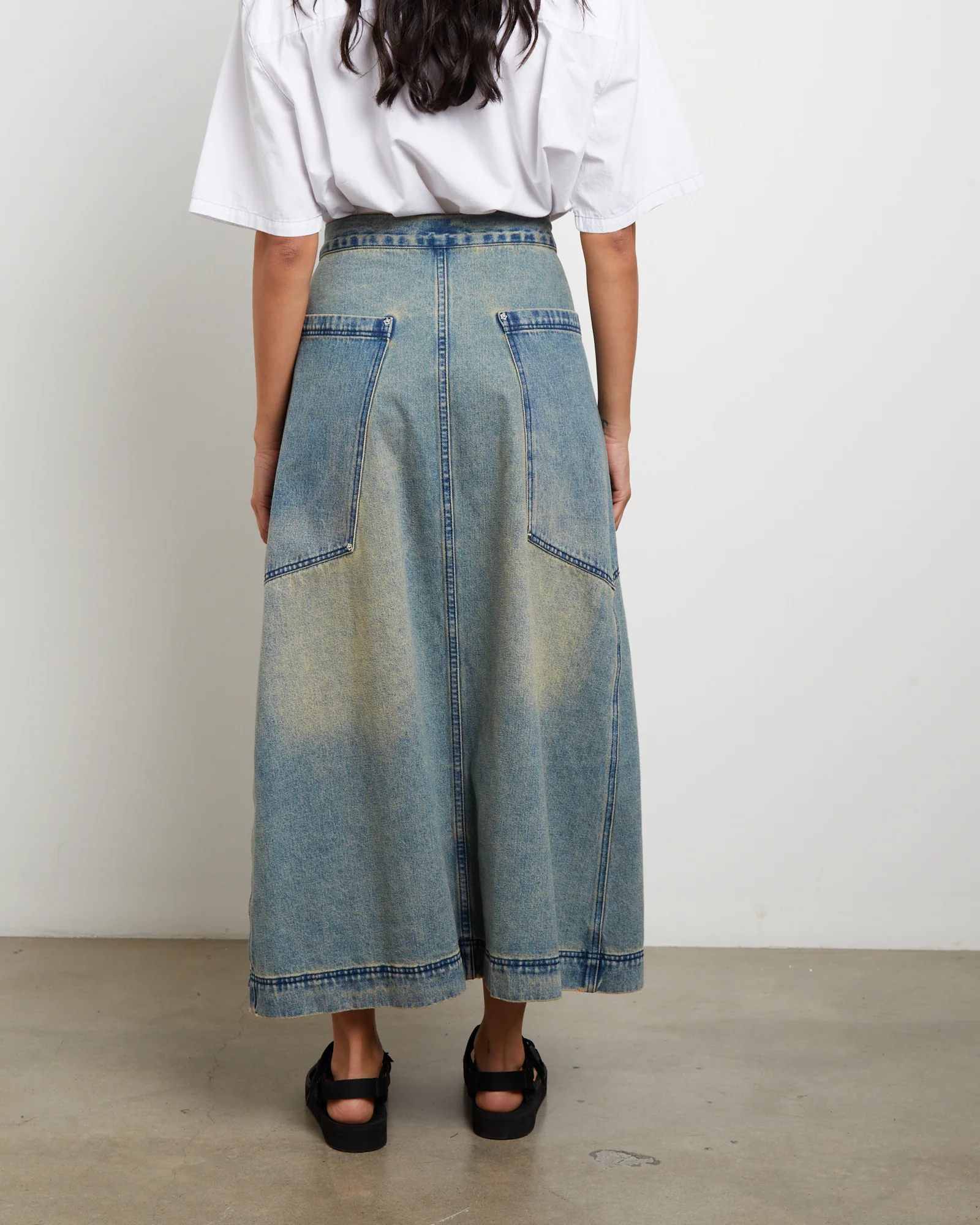 Wrap Denim Maxi Skirt in Dirty Wash - Image 2