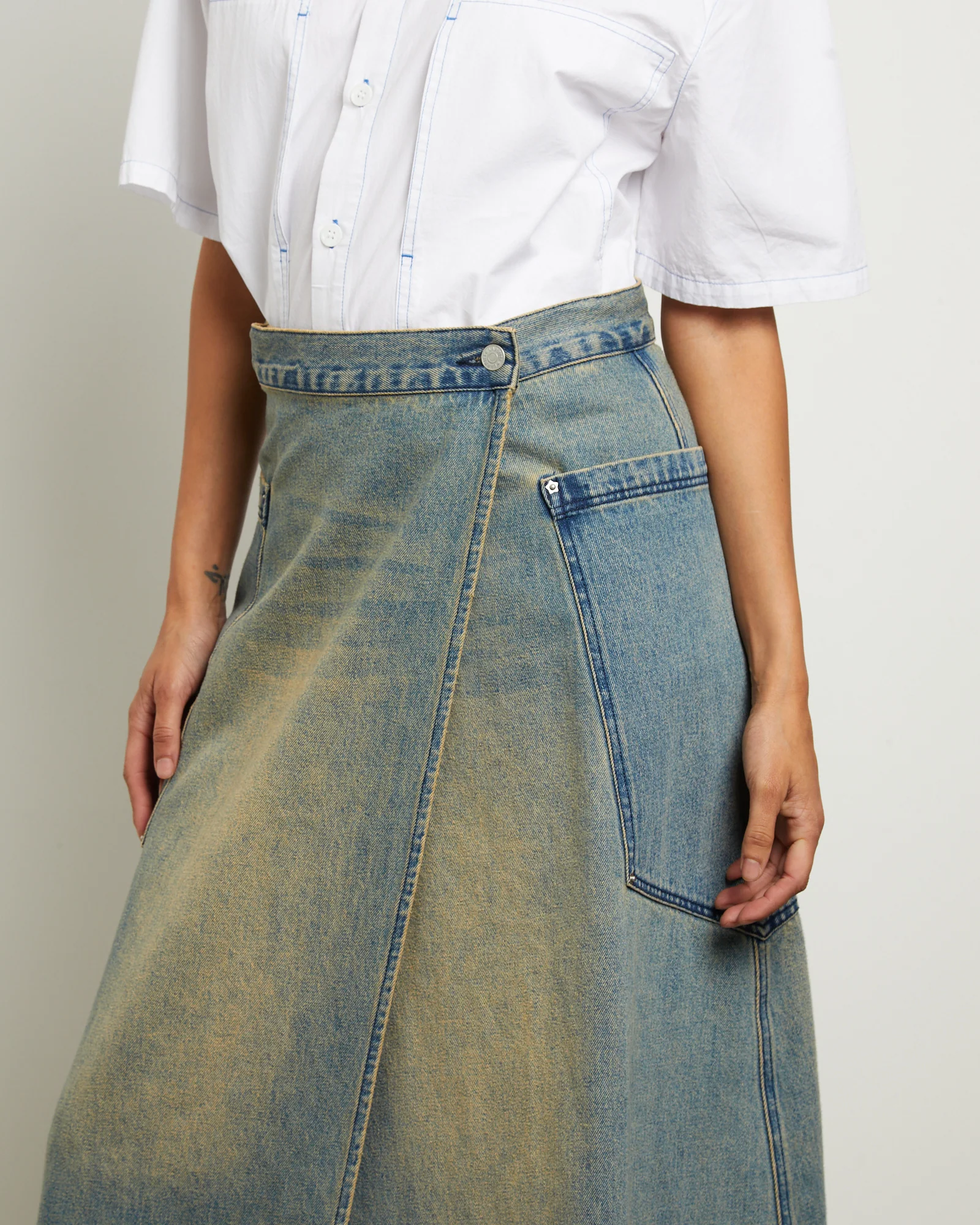 Wrap Denim Maxi Skirt in Dirty Wash - Image 5