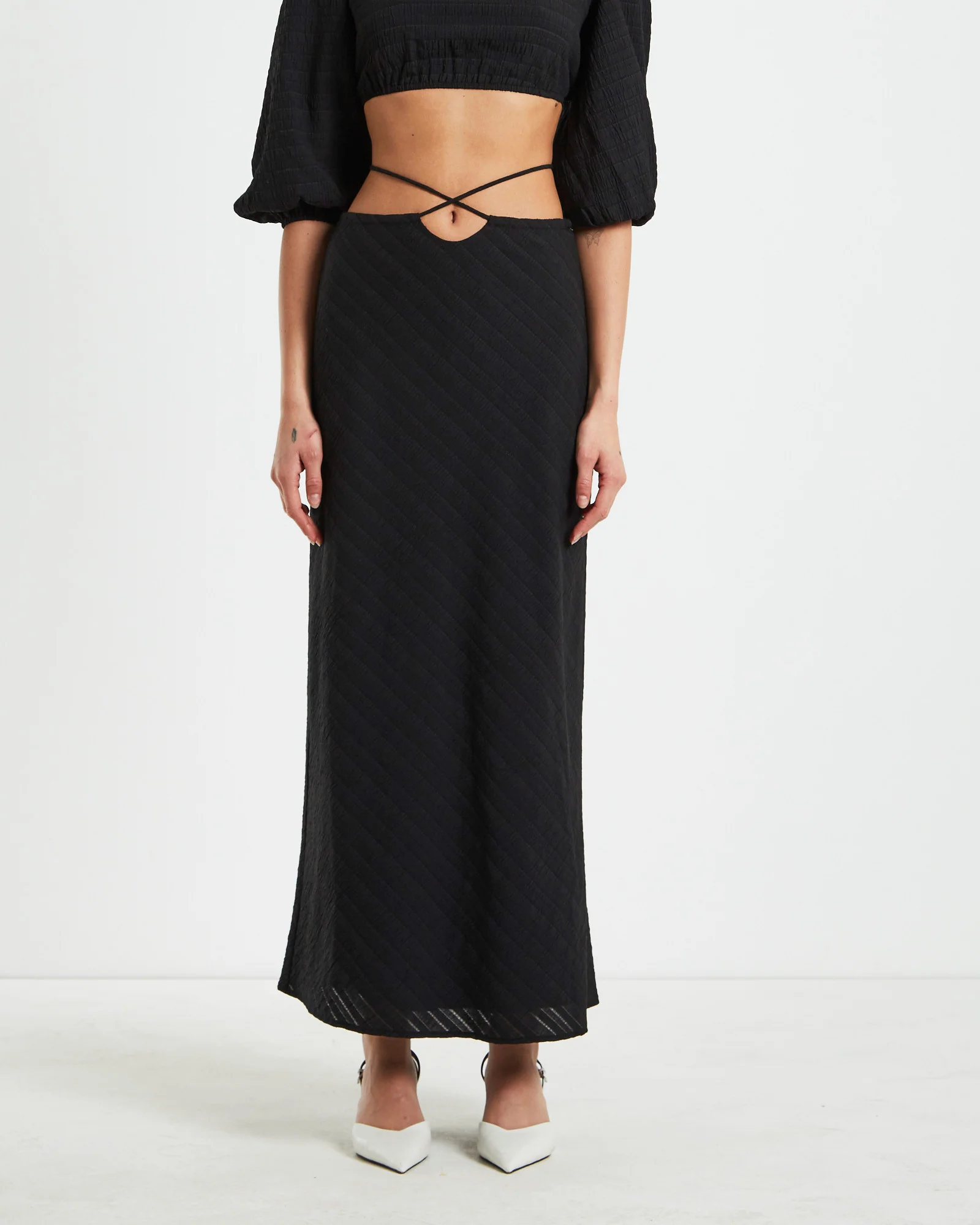 Wren Wrap Midi Skirt in Black