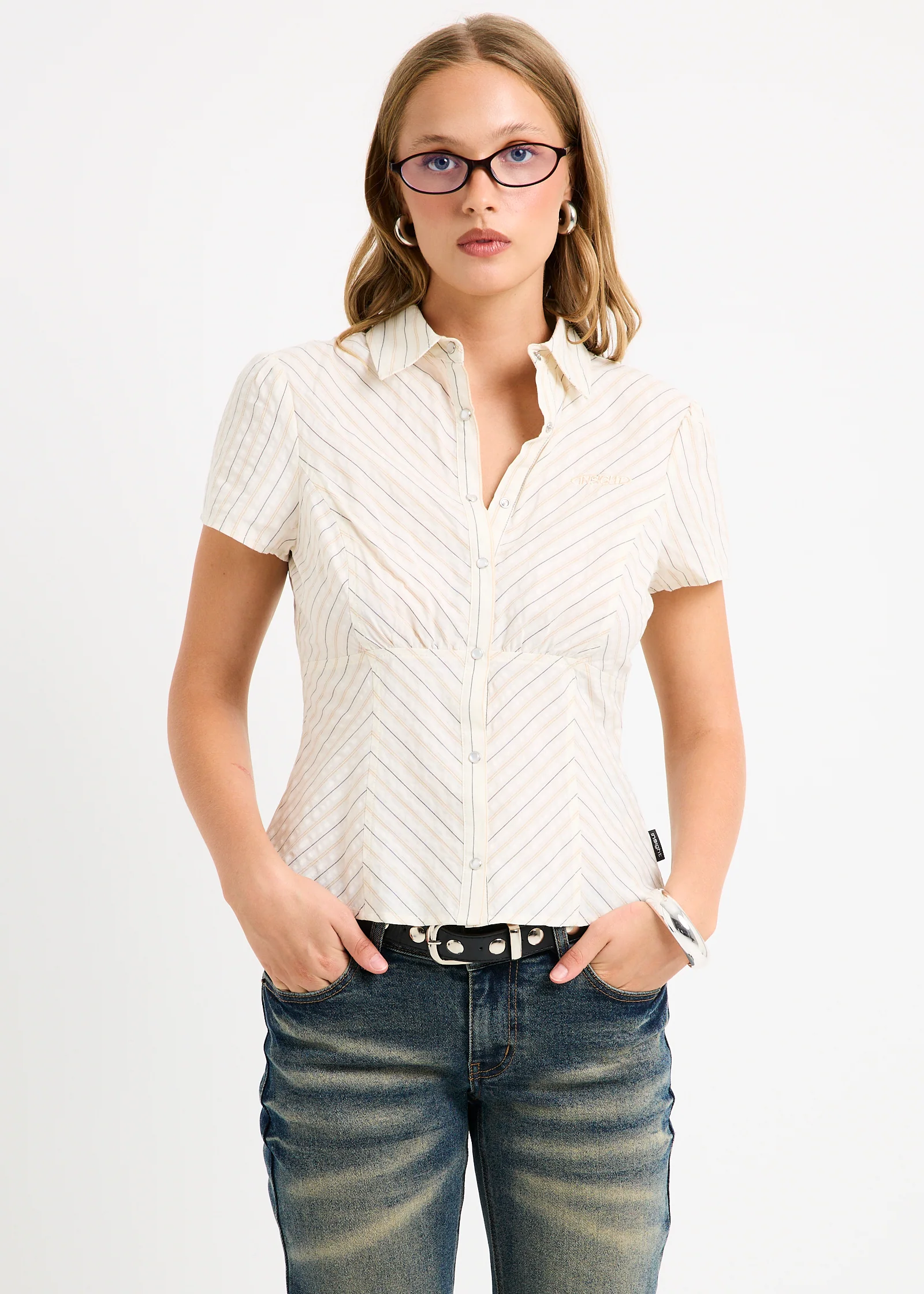 Zahra Short Sleeeve Bias Stripe Shirt - Image 3